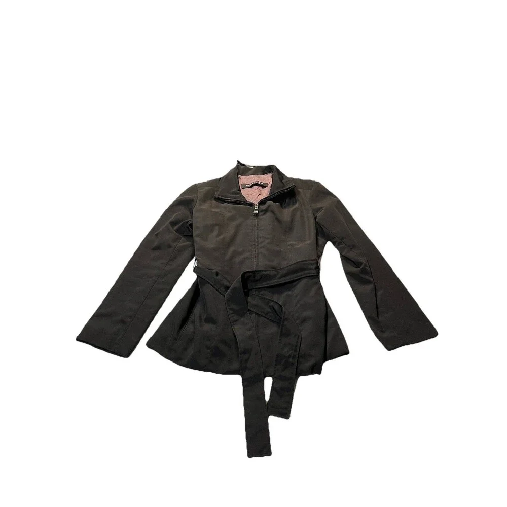 Marc New York Womens XS Black Peplum Zip Jacket Belted Waist Coat